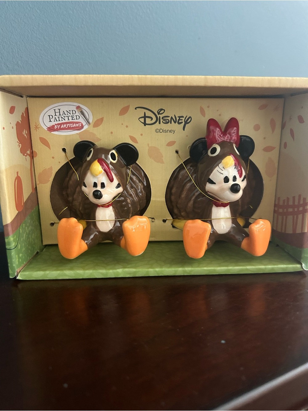 Disney Hand-Painted Minnie & Mickey Fall Turkey Salt & Pepper Set